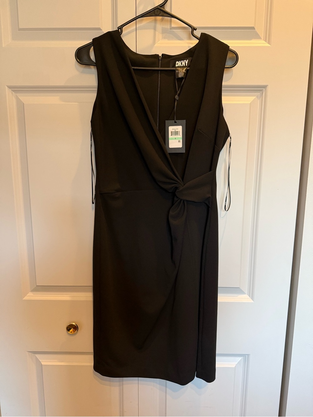 DKNY Black V-Neck Midi Dress with Side Knot